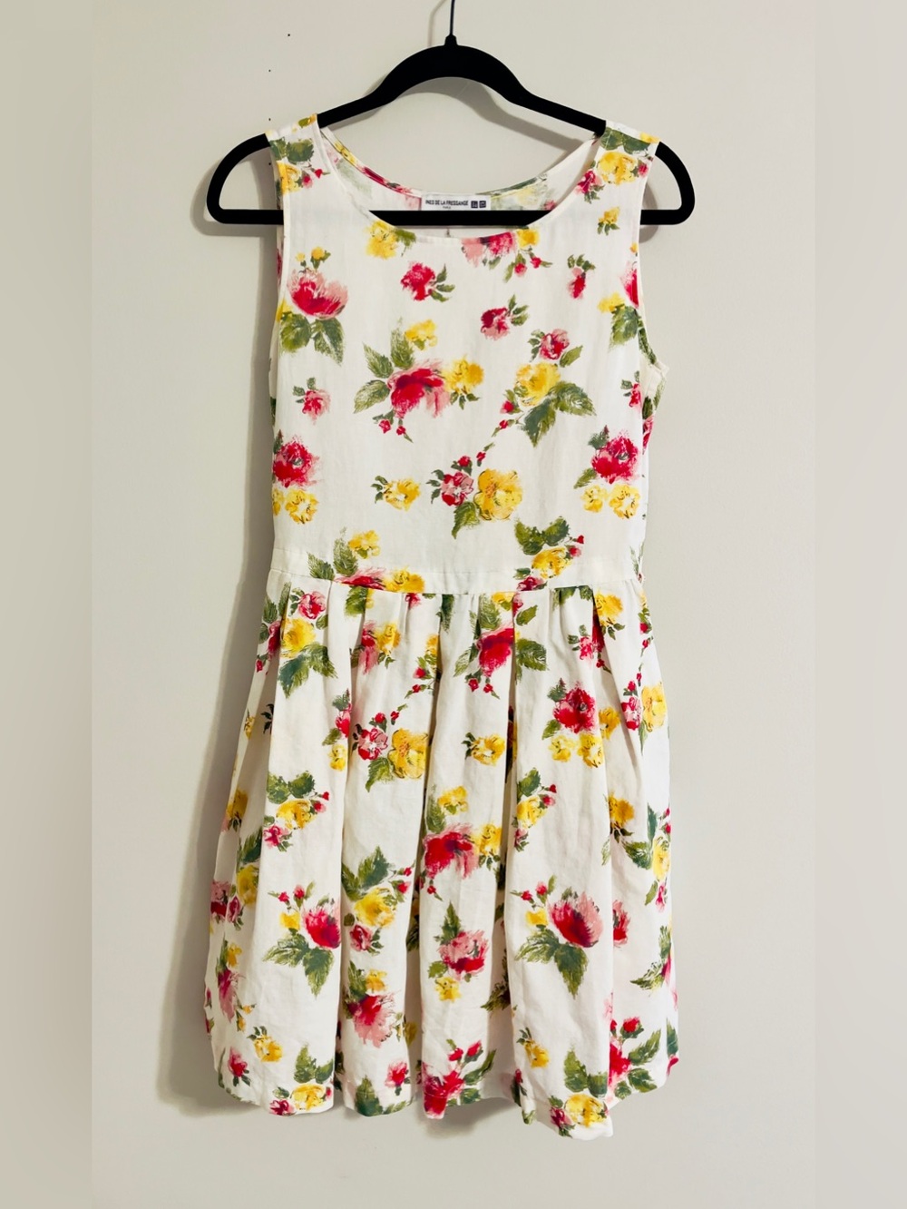 Uniqlo Floral Linen Day Dress Tie Back Pockets Sz S  Cottagecore Summer Garden